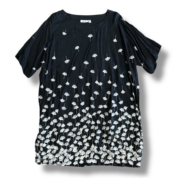 Masai Copenhagen Black Ginkgo Leaf Tunic Dress Women’s XL Oversized Boxy Top - Picture 1 of 7